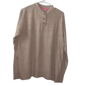 Isaac Mizrahi Live Beige Button Henley Sweater M